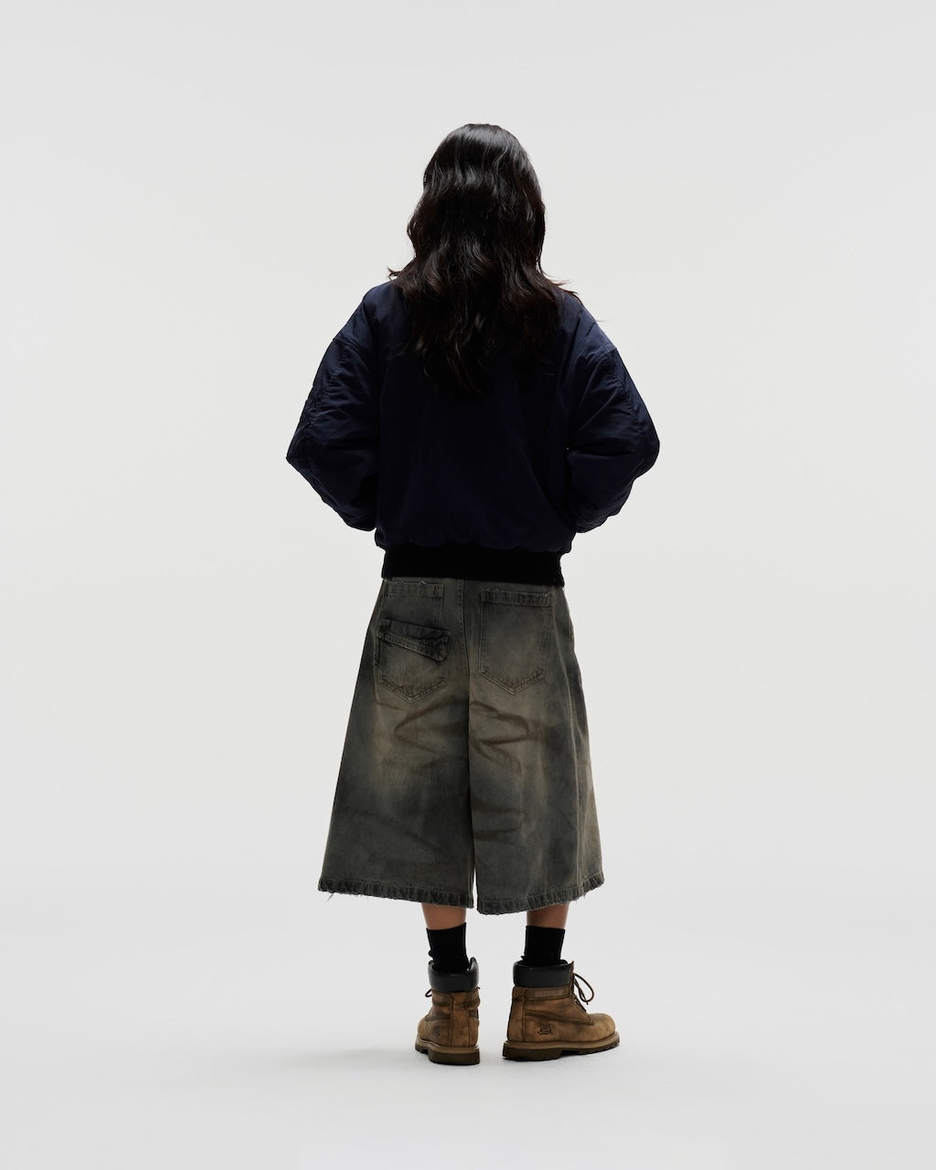BSJ6 _ "FNOS" WASHED BAGGY DENIM JORTS - DIRTY BLUE