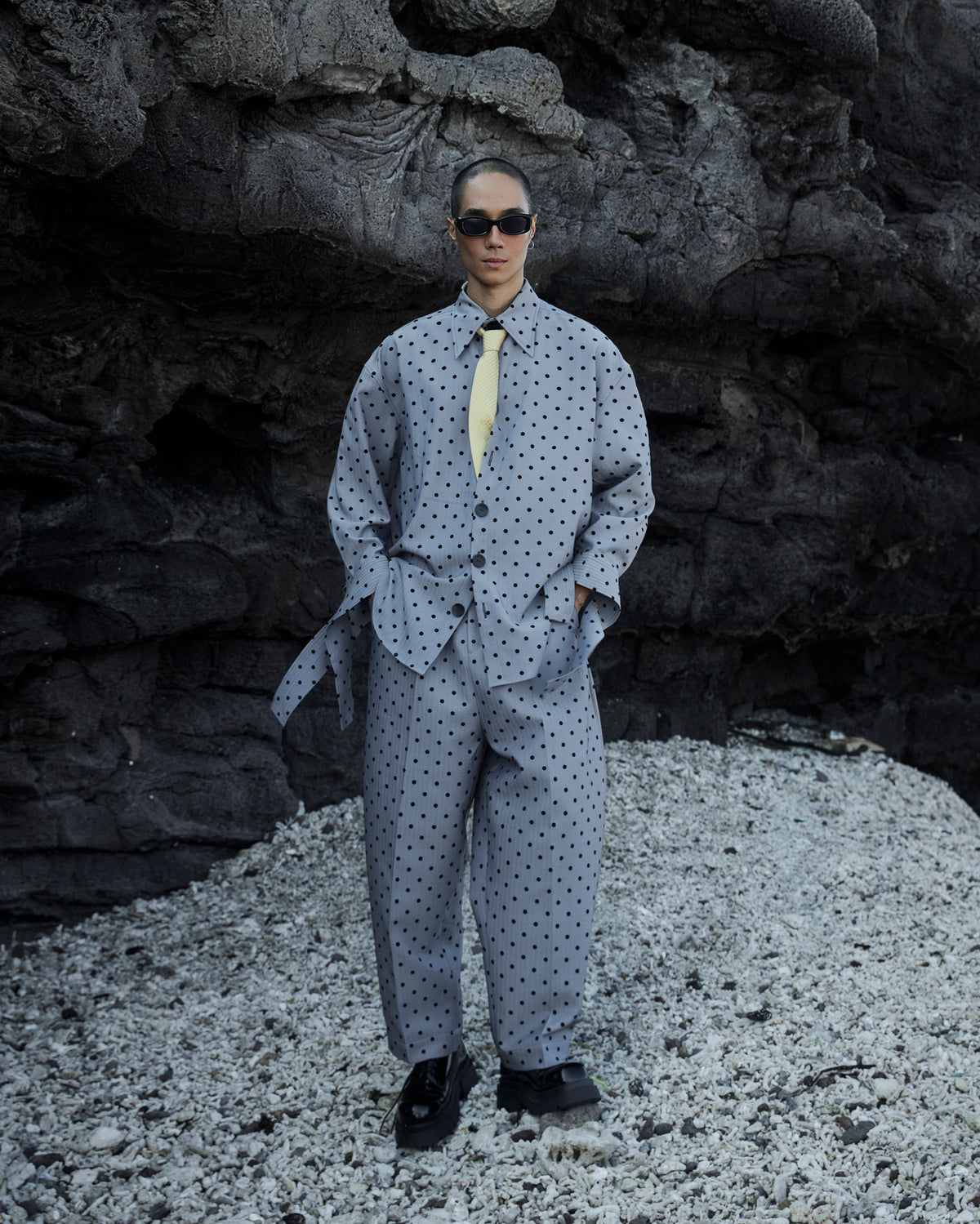 Polka Dot Curved Leg Pants