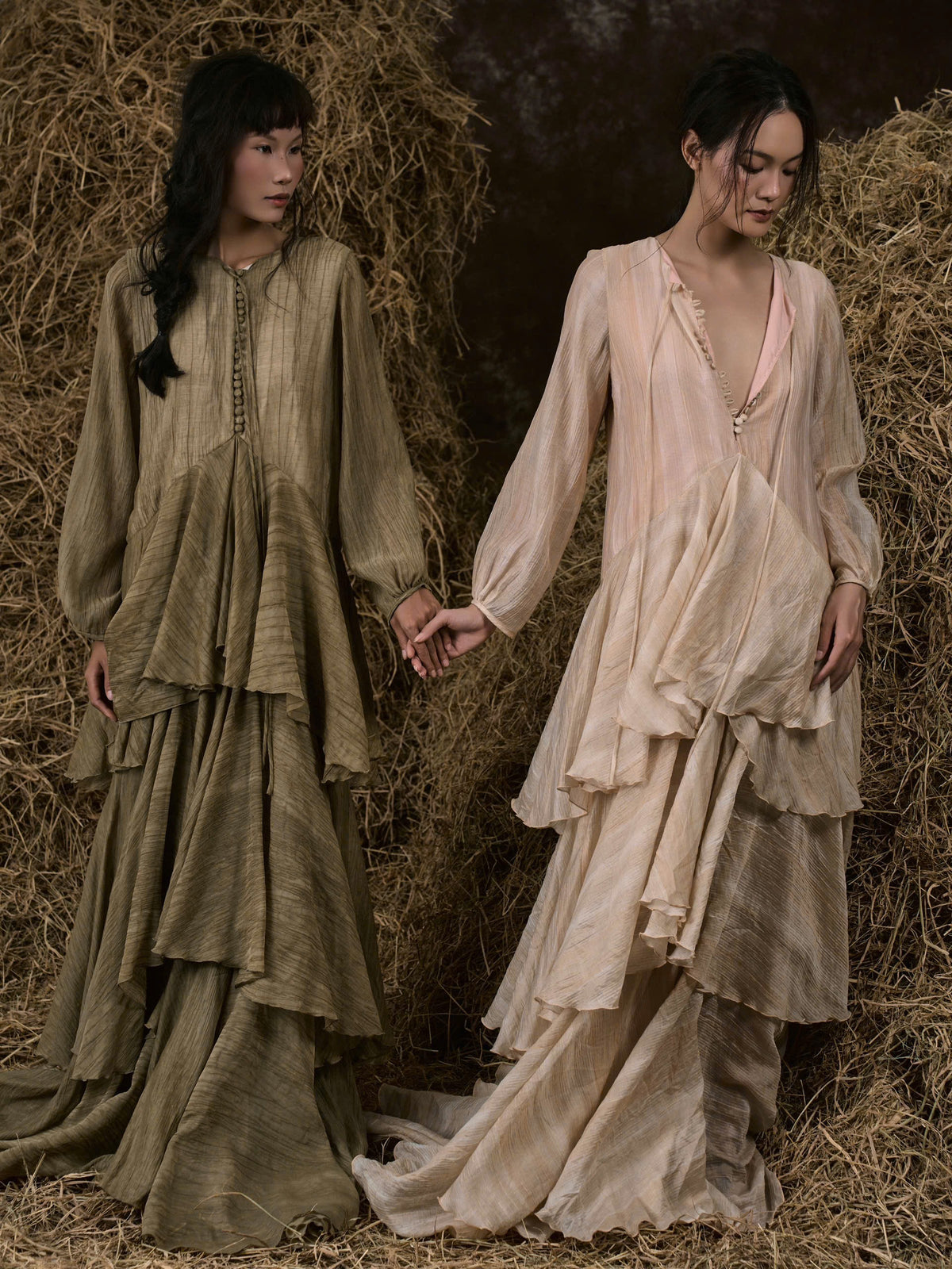 CƠM MỚI SILK V-NECK RUFFLED GOWN