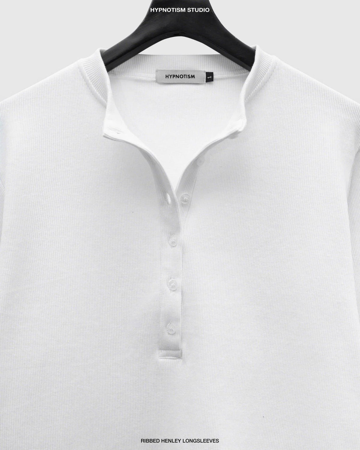 WHITE RIBBED HENLEY TOP