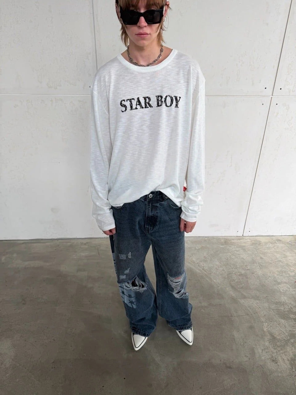 WHITE "WHENEVER" STAR BOY LONG SLEEVE T-SHIRT