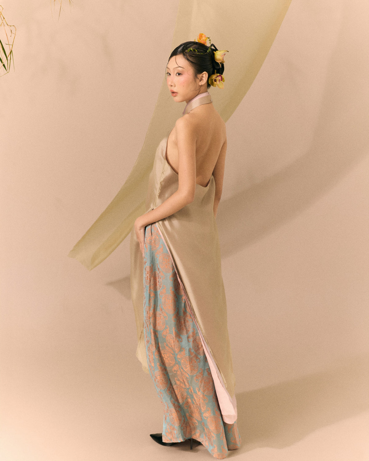 Turquoise Orange Lam Thuy Silk Wide-leg Pants