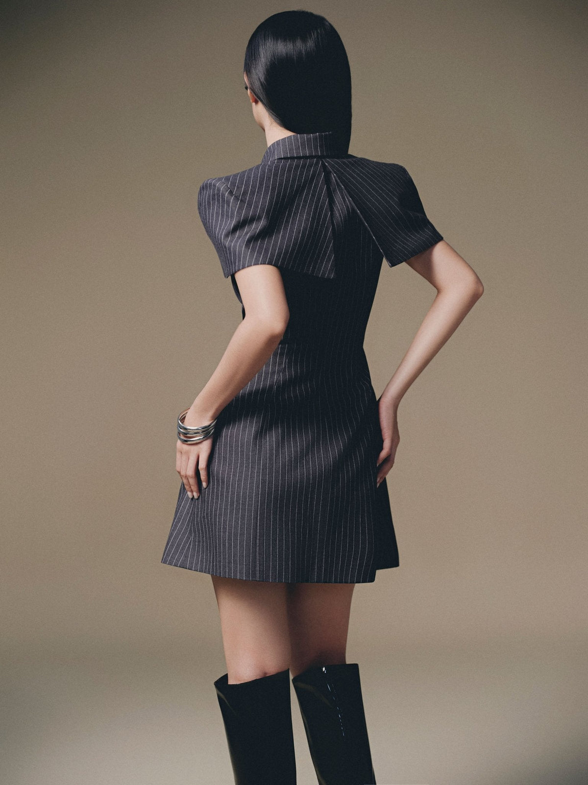 GREY STRIPPED MINI SHIRT DRESS