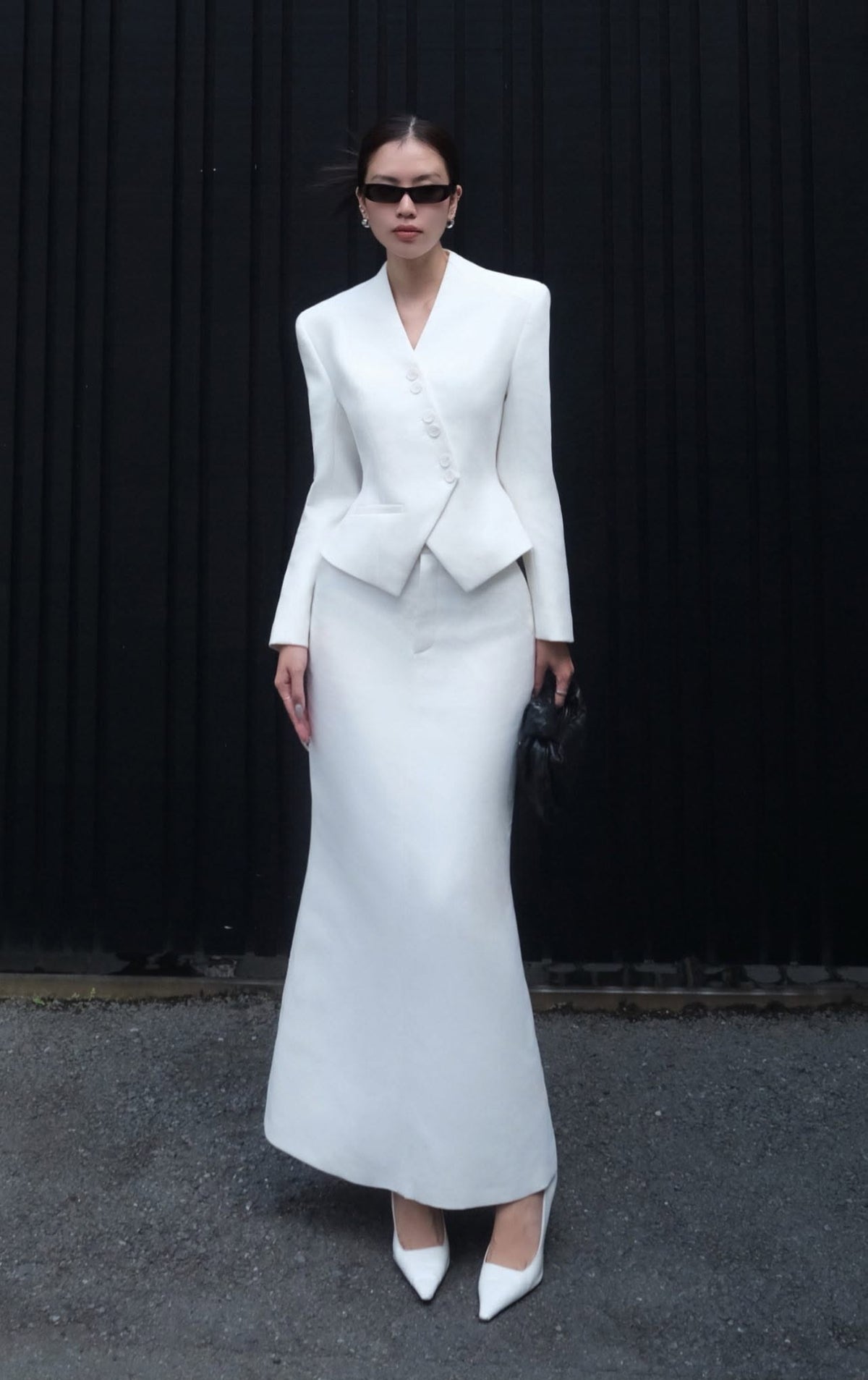 WHITE WAISTBAND MIDI SKIRT