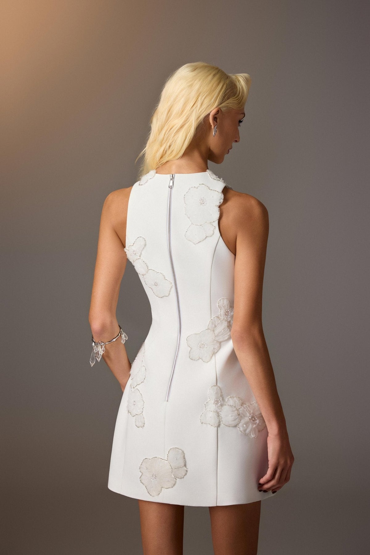 WHITE FLORAL APPLIQUE DRESS