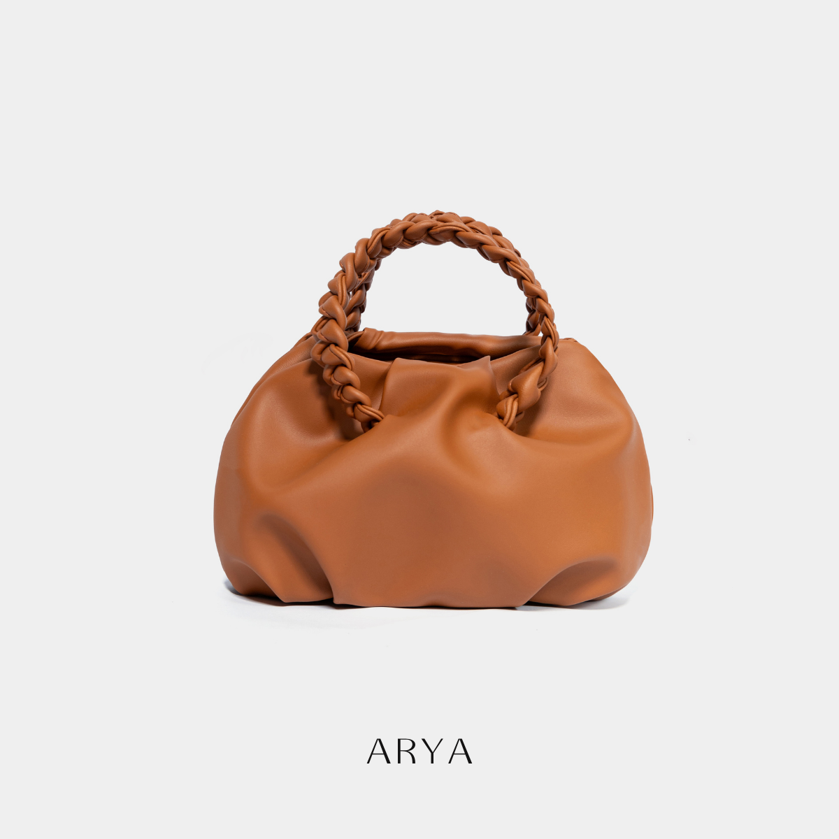 BROWN BRAIDED HANDLE BAG
