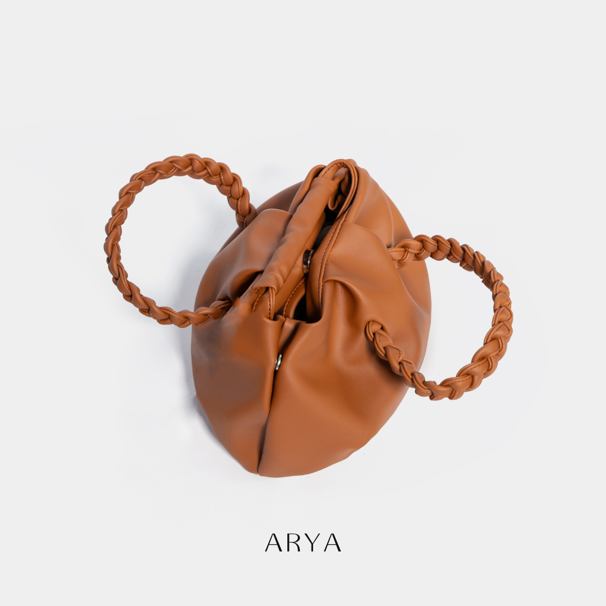 BROWN BRAIDED HANDLE BAG