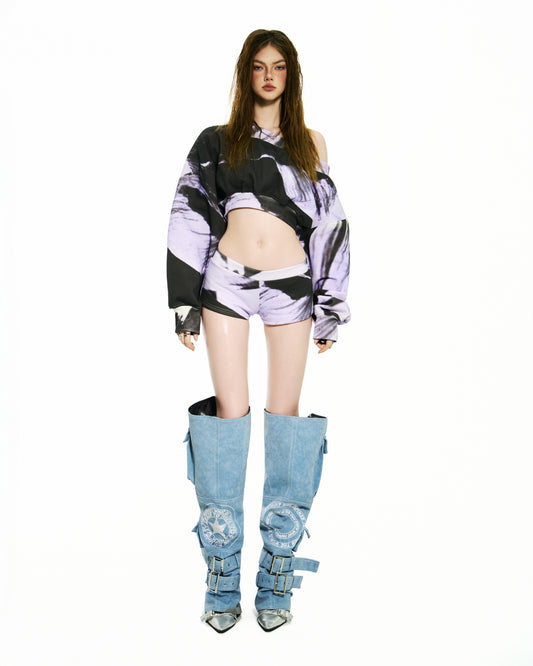 BONG Printed Super Short Pants - Purple