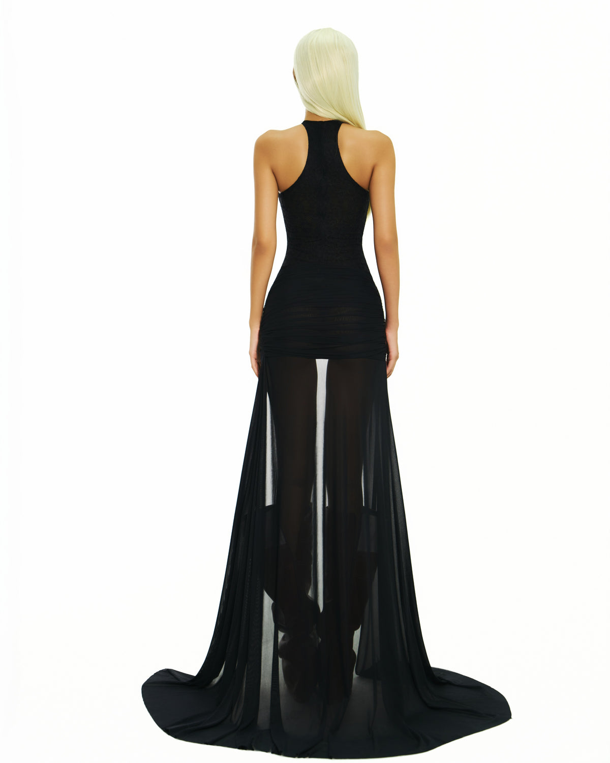 BONG LACE WRAPPED HIPS SPLIT DRESS - BLACK