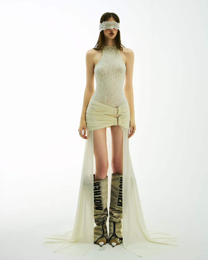 BONG LACE WRAPPED HIPS SPLIT DRESS - WHITE