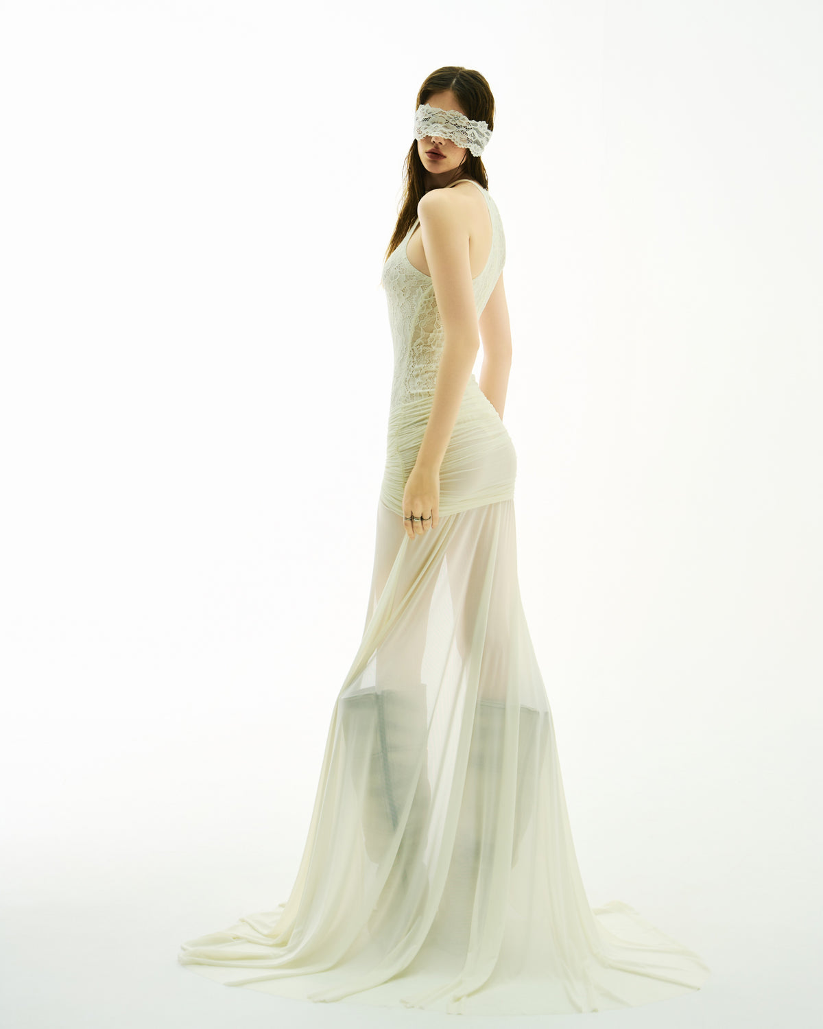 BONG LACE WRAPPED HIPS SPLIT DRESS - WHITE