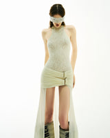 BONG LACE WRAPPED HIPS SPLIT DRESS - WHITE
