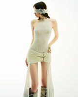 BONG LACE WRAPPED HIPS SPLIT DRESS - WHITE