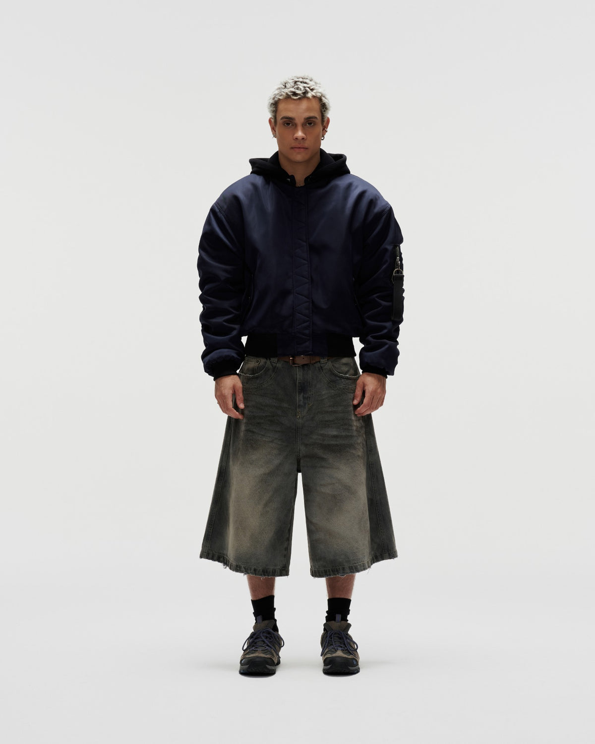 BSJ6 _ "FNOS" WASHED BAGGY DENIM JORTS - DIRTY BLUE