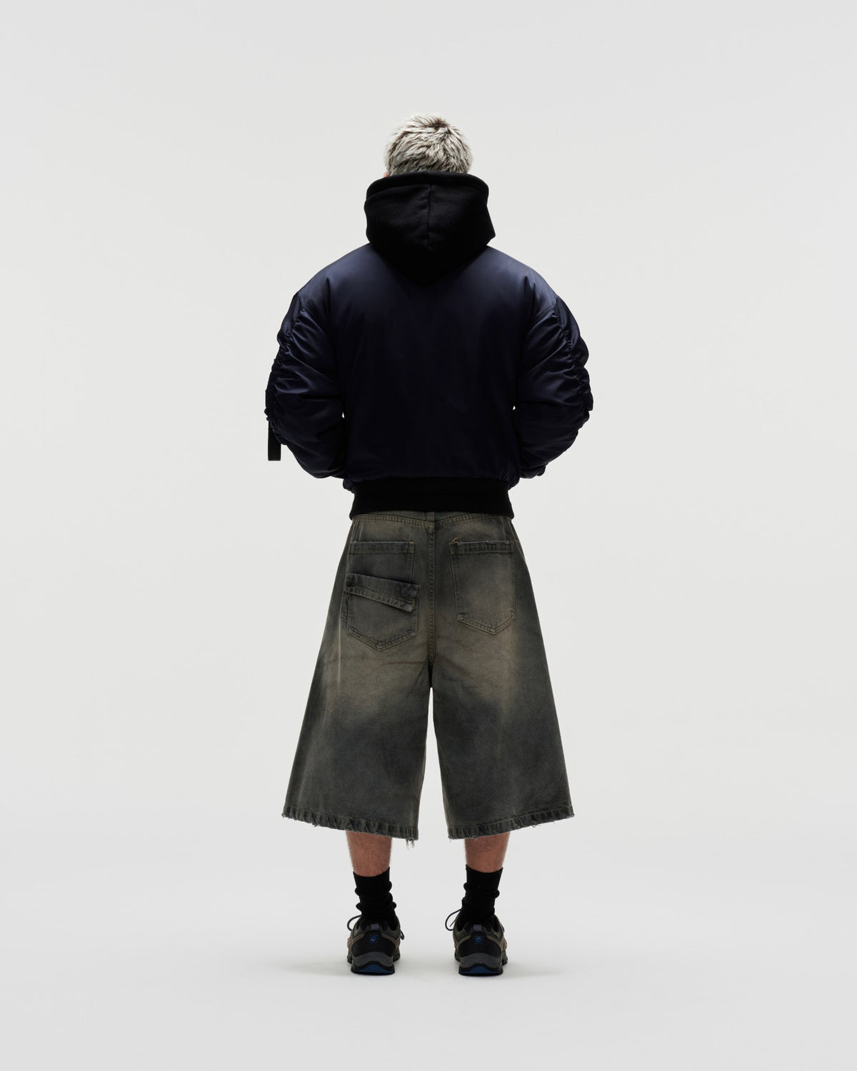 BSJ6 _ "FNOS" WASHED BAGGY DENIM JORTS - DIRTY BLUE