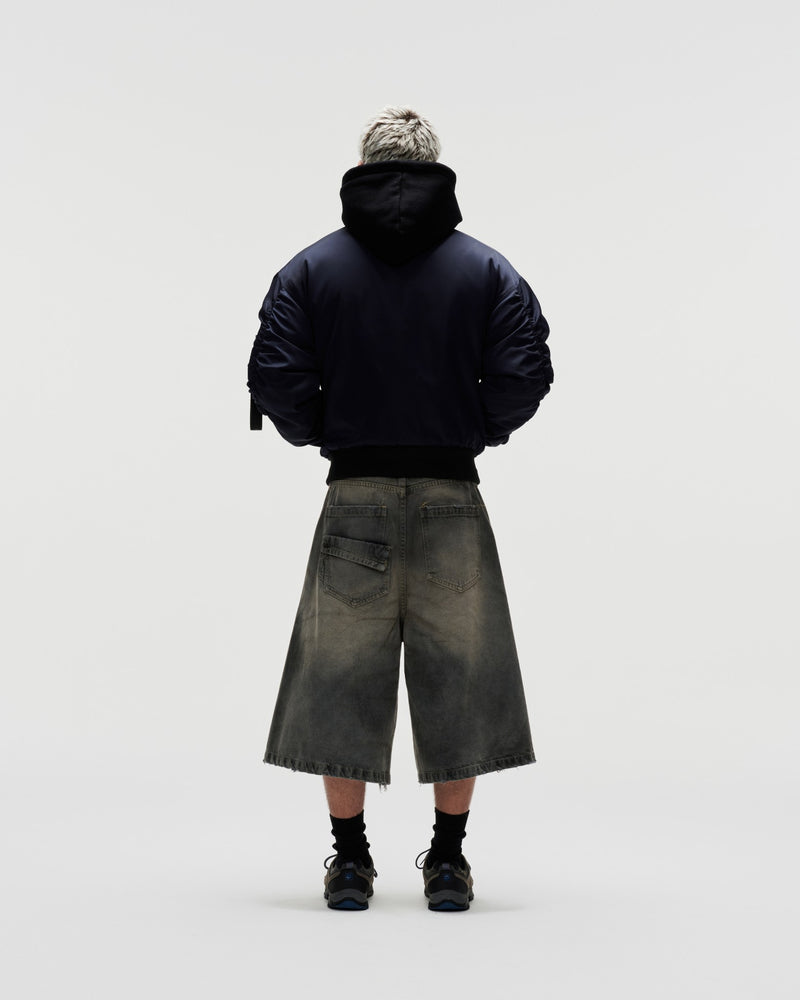 BSJ6 _ "FNOS" WASHED BAGGY DENIM JORTS - DIRTY BLUE