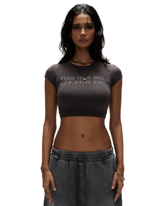 TBT9 - "FNOS" PRINTED CROPTOP - DARK GREY