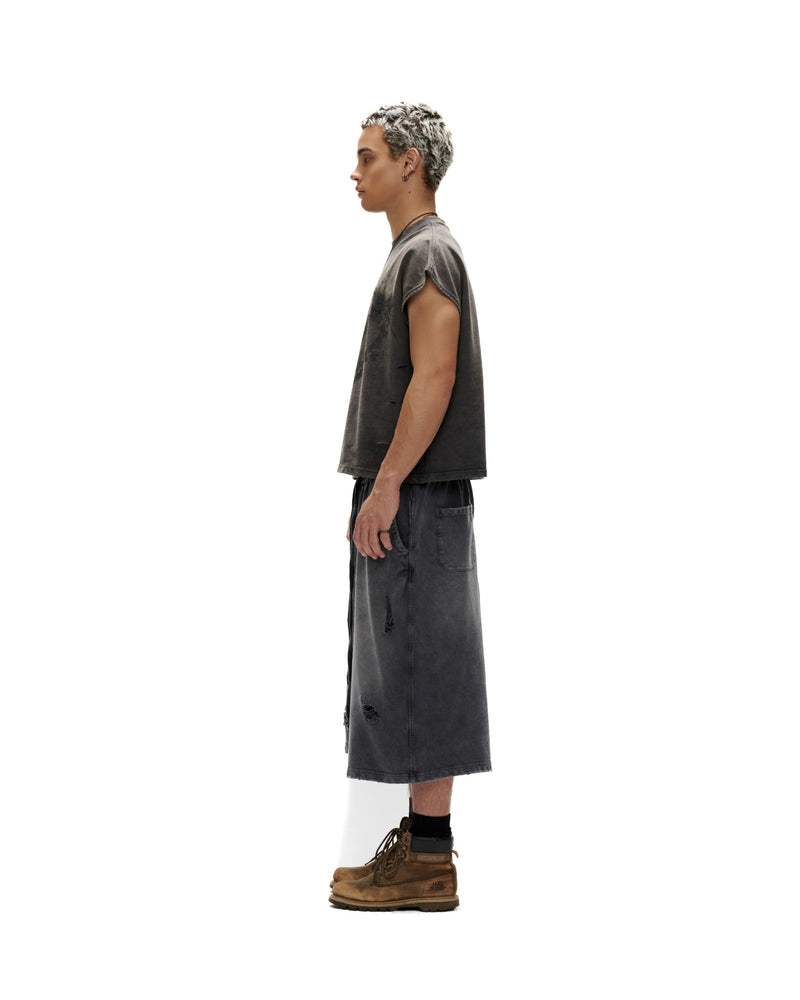 SJW1 - "FNOS" WASHED SWEAT JORTS - DARK GREY