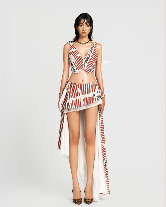 MAP Striped Asymmetric Pleated Skirt