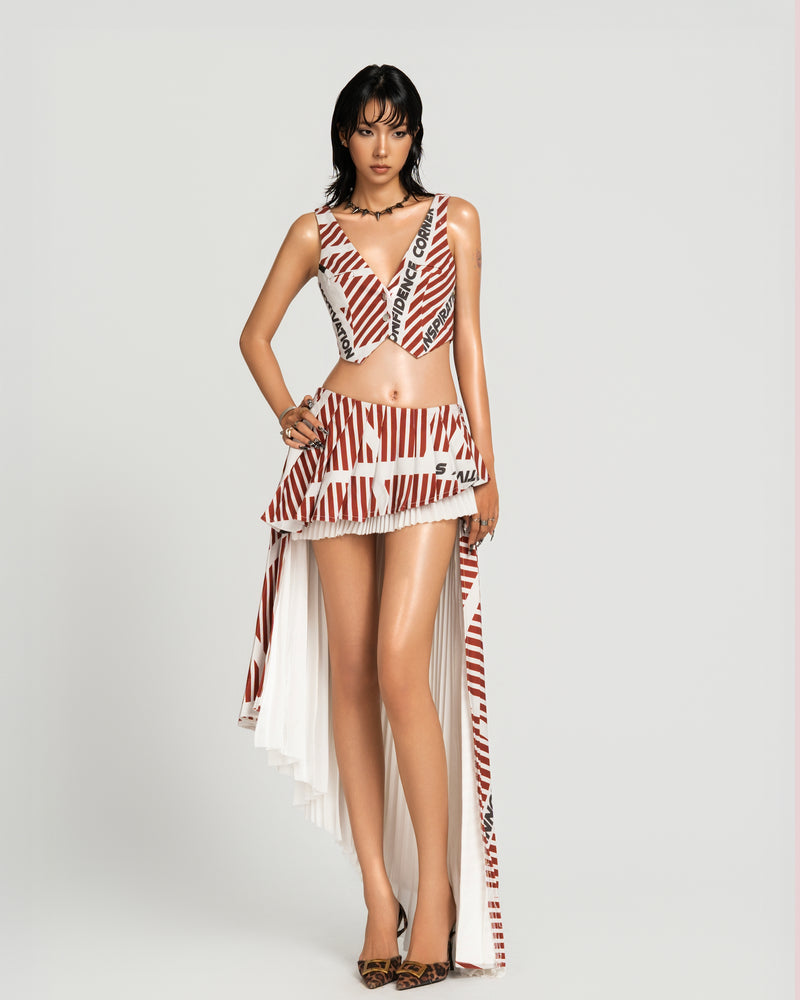 MAP Striped Asymmetric Pleated Skirt