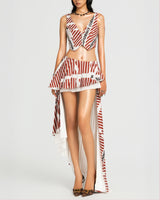 MAP Striped Asymmetric Pleated Skirt