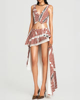 MAP Striped Asymmetric Pleated Skirt