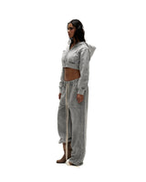 HDW3 - "FNOS" WASHED CROPTOP HOODIE - GREY