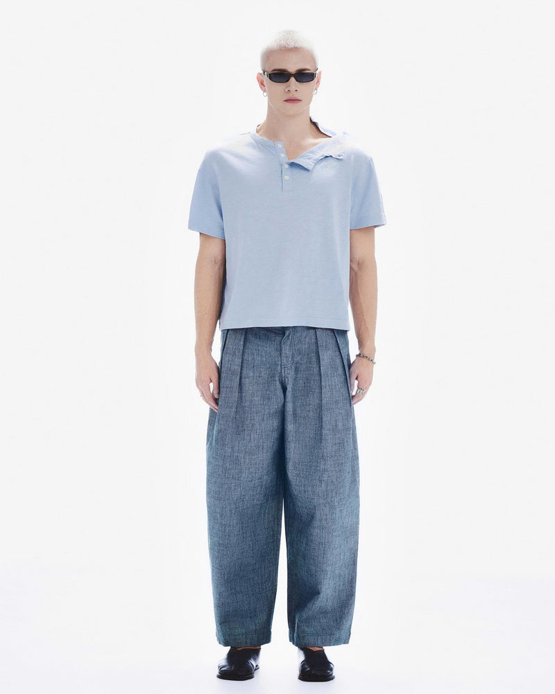 HENLEY SHOULDER BUTTON T-SHIRT ( ICY BLUE )