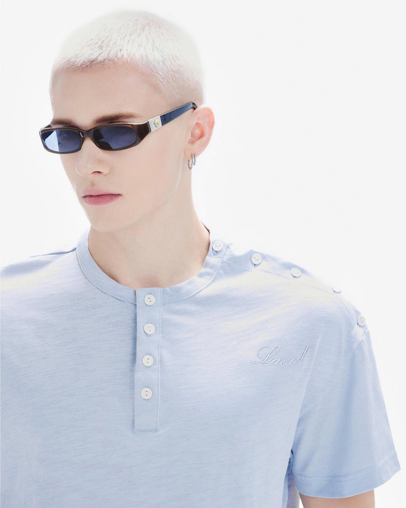 HENLEY SHOULDER BUTTON T-SHIRT ( ICY BLUE )