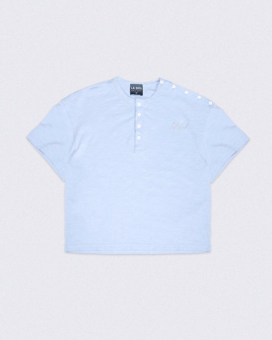 HENLEY SHOULDER BUTTON T-SHIRT ( ICY BLUE )