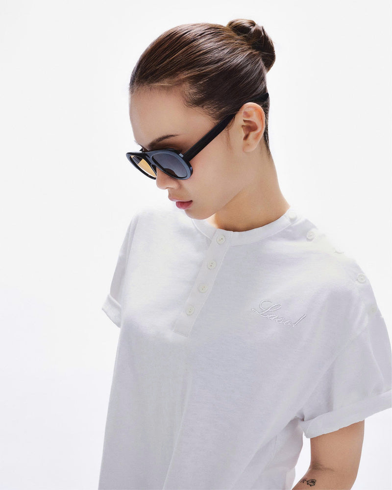 HENLEY SHOULDER BUTTON T-SHIRT ( RICE WHITE )