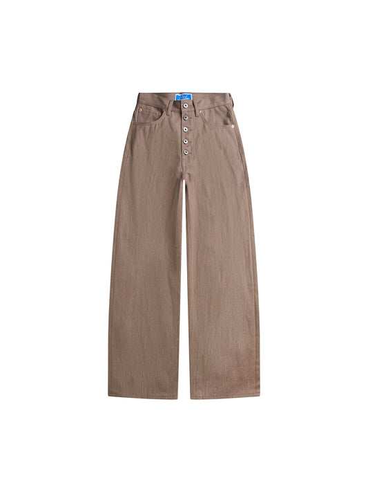 MOCHA RAW DENIM WIDE-LEG BUTTON FLY PANTS