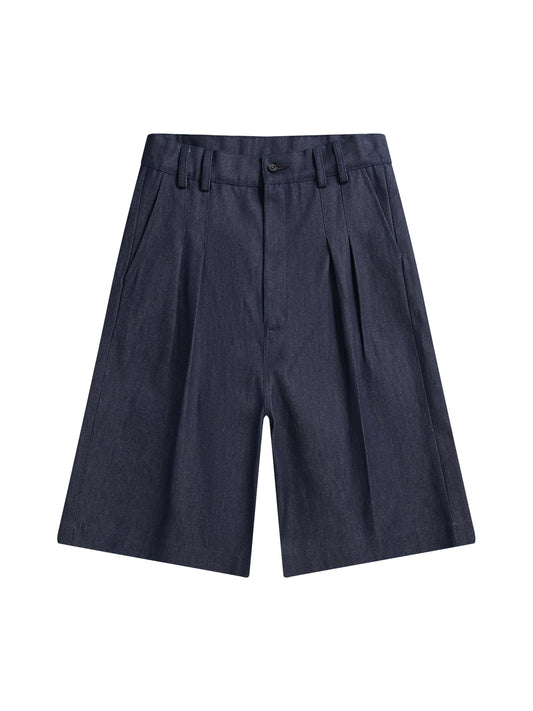 Raw Denim Pleated Shorts