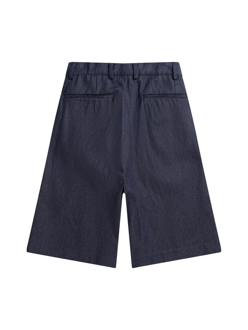 Raw Denim Pleated Shorts