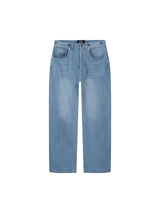 Triple-Stitch Cinchback Straight-Fit Washed Denim Pants
