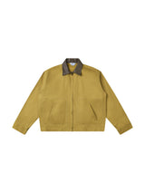 Leather-Collar Square-Pocket Khaki Jacket