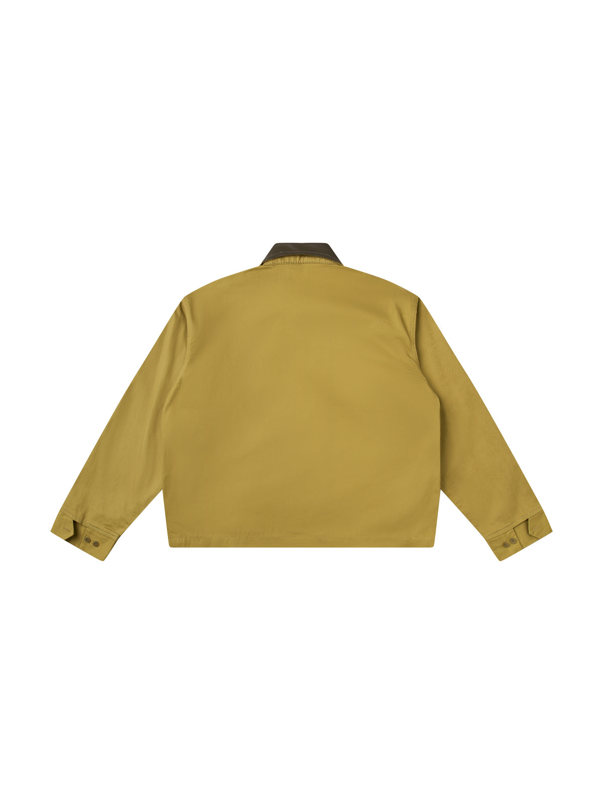 Leather-Collar Square-Pocket Khaki Jacket