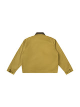 Leather-Collar Square-Pocket Khaki Jacket