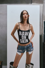 RAW Text Printed Camisole top - black 