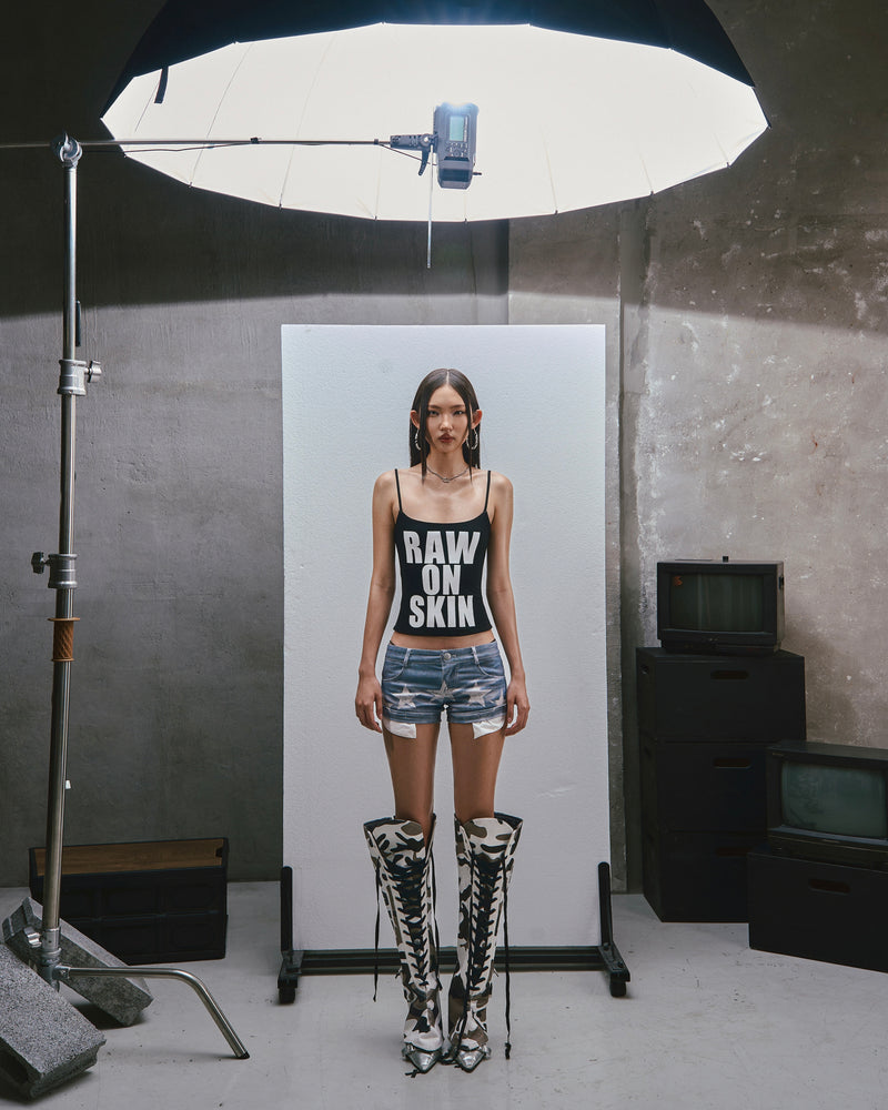 RAW Text Printed Camisole top - black 