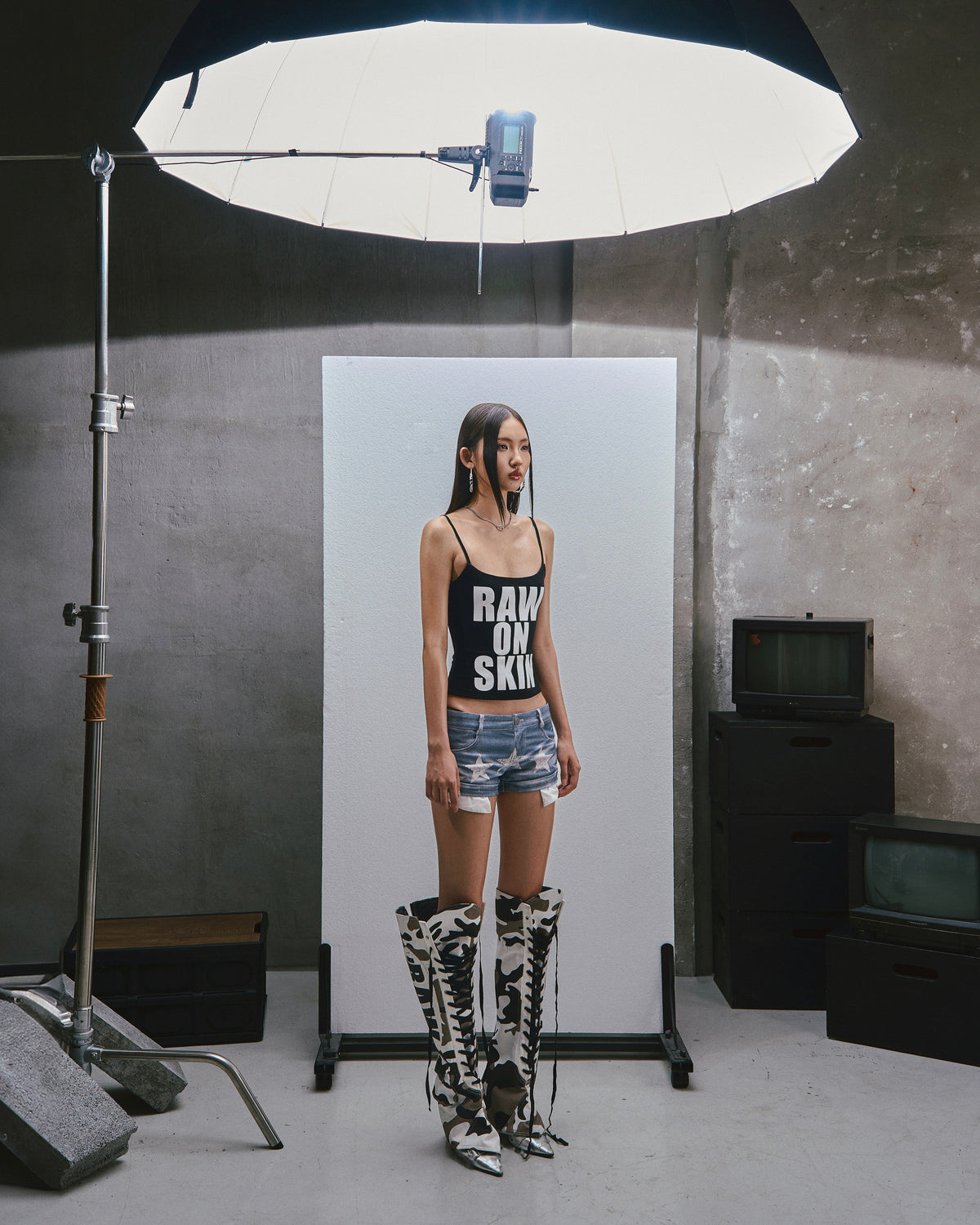 RAW Text Printed Camisole top - black 