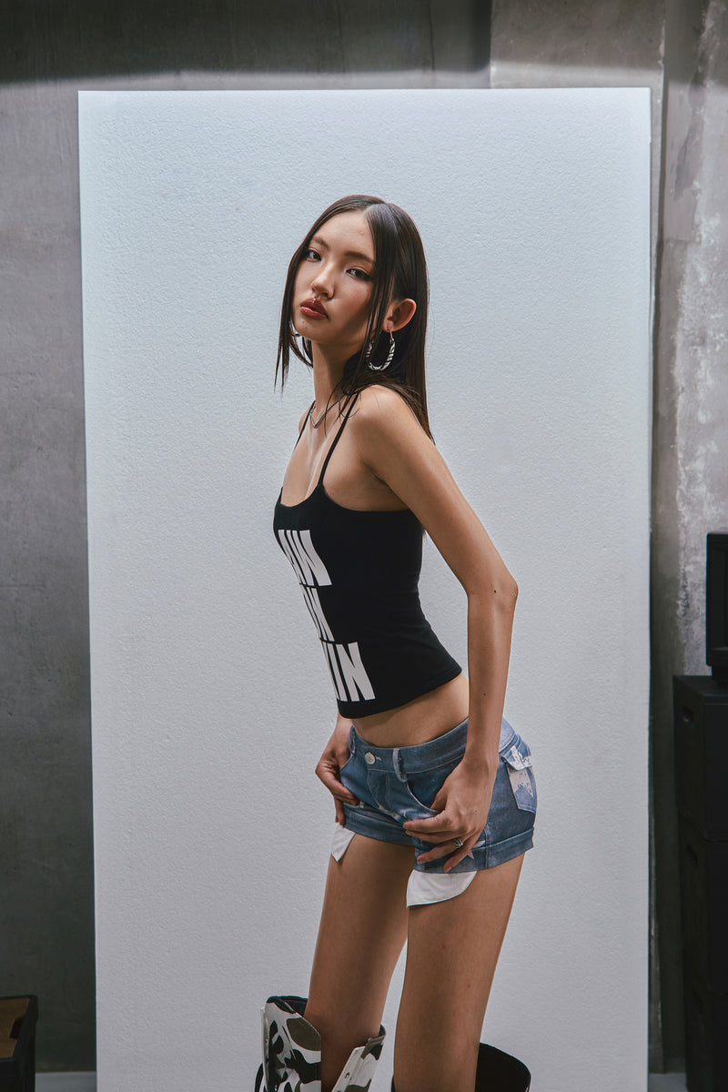 RAW Text Printed Camisole top - black 