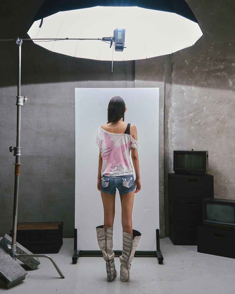 RAW Stars Printed Asymmetrical Cold Shoulder Top