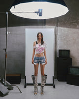 RAW Stars Printed Asymmetrical Cold Shoulder Top