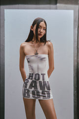 RAW Text Printed Strapless dress