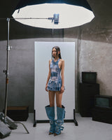 RAW Printed Tank Pleated Mini Dress - washed blue