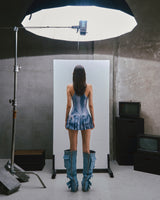 RAW Printed Tank Pleated Mini Dress - washed blue