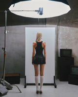 RAW Printed Tank Pleated Mini Dress - black