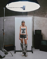 RAW Low Waist Printed Short Jeans - Washed Black