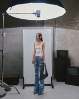 RAW LOW WAIST PRINTED FLARED JEANS - GRADIENT BLUE
